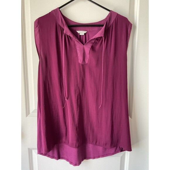 Sweet Grey V-Neck Purple Maroon Flowy Top XL Shirt Blouse Women X-Large - Picture 1 of 9